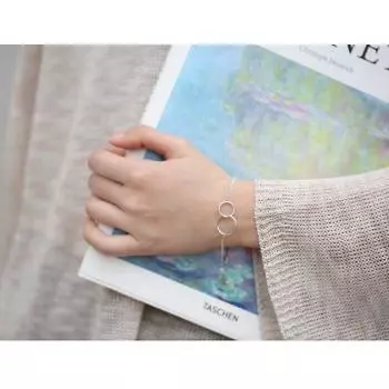 Adjustable 925 Sterling Silver Double Circle Charm Bracelet & Bangle For Women Party Jewelry sl060