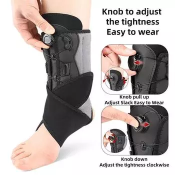 Adjustable Ankle Brace with Dual Aluminum Splints Ankle Stabilizer Knob-Controlled Compression X-Type Restraint Belt for Sports Injury Recovery черный серый