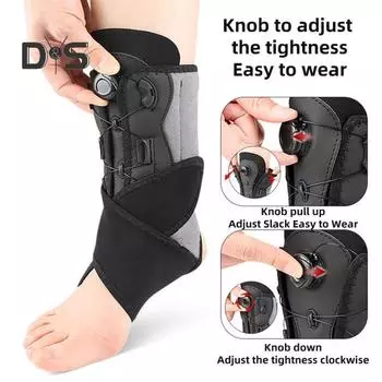 Adjustable Ankle Brace with Dual Aluminum Splints Ankle Stabilizer Knob-Controlled Compression X-Type Restraint Belt for Sports Injury Recovery черный серый
