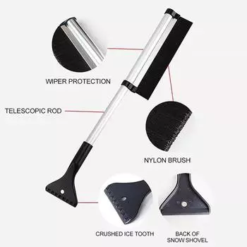 Adjustable Car Windshield Wiper Snow Removal Brush Snow Shovel Extendable Stainless Steel Cleaning Tool Broom Cleaning Accessory белый