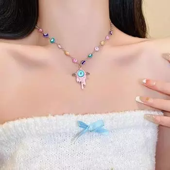 Adjustable Cartoon Eye Necklace Sweet Women s Choker Creative Zinc Zinc Alloy Necklace Girls Style A
