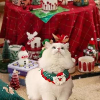 Adjustable Cat and Dog Collar with Knitted Scarf for Holidays XS