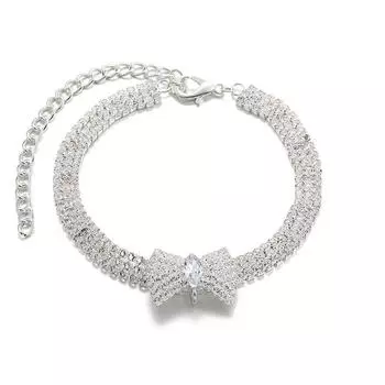 Adjustable Crystal Pet Necklace Cute Rhinestone BowTie Dog Collars Kitten Puppy Jewelry Necklace Photo Props for Small Animals S neck 20-28cm розового золота
