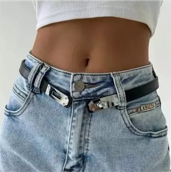 Adjustable Elastic Buckle Women s Slim Waist Belt Versatile One Size чёрный