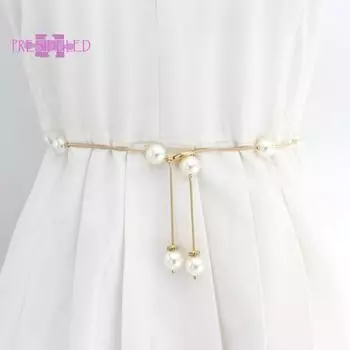 Регулируемая приталенная длинная изящная цепочка на талию элегантная акриловая жемчужина женская тонкая поясная одежда украшение золотистый