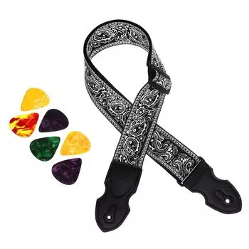 Adjustable Guitar Strap with 6 Picks Shoulder Strap Leathers End Guitar Strap for Bass Electric & Acoustic Guitar