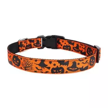 Adjustable Halloween Dog Collar Quick Release Dogs Leash Pet Pumpkin Skull Collar for Dogs Cats L-Style C