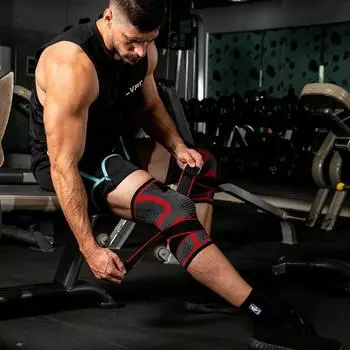 Adjustable Knee Brace, Black and Red High Elastic Polyester Fiber Banding Increases Pressure for Men and Women M