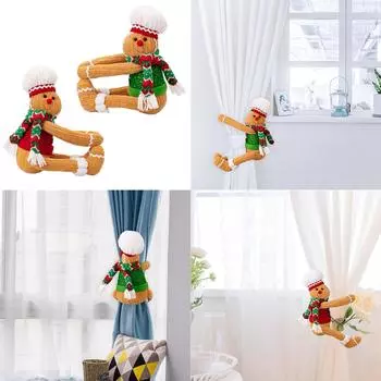 Регулируемые вязаные фигурки пряничных человечков, куклы, подхваты для штор с пряжкой, аксессуар для рождественского фестиваля, домашний декор красный