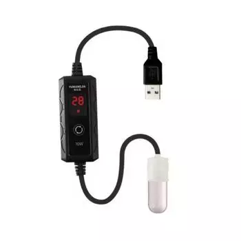 Adjustable Mini Fish Tank Heater 10/15W Thermostatic Turtle Heater Aquarium USB Heating Rod Home White-10W