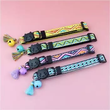 Adjustable Pet Necklace With Tassels And Bells Pet Neck Strap Comfortable Cat Collar Cats фиолетовый