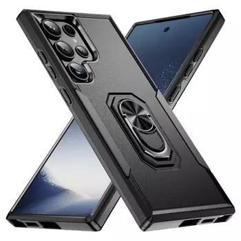 Adjustable Ring Cell Phone Case for Samsung Galaxy S24 Ultra Plus FE 5G Stand Cases for Galaxy S24 FE чёрный