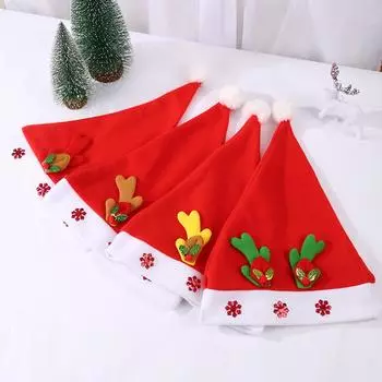 Регулируемый размер шапки Санты для празднования Рождества Мягкая и удобная шапка с рогами и снежинками для вечеринок красный