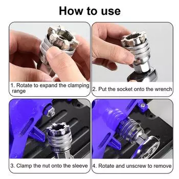 Adjustable Socket Adapter Multifunctional Wrench Socket Sleeve Converter 3pcs 3/8 Drive Wrench 10-19mm