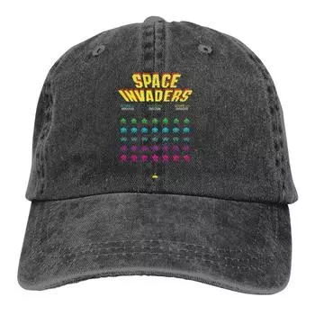 Adjustable Solid Color Baseball Cap Space Invaders Washed Cotton 70s 80s Game Sports Woman Hat Adjustable чёрный