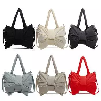 Adjustable Strap Nylon Underarm Bag Women Bowknot Shaped Shoulder Bag Large Capacity Handbag Satchel Purse for Travel Shopping 01