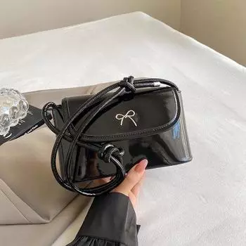 Adjustable Strap Underarm Shoulder Bags PU Leather Bowknot Clutch Handbag Messenger Small Tote for Women 22x9x12cm чёрный