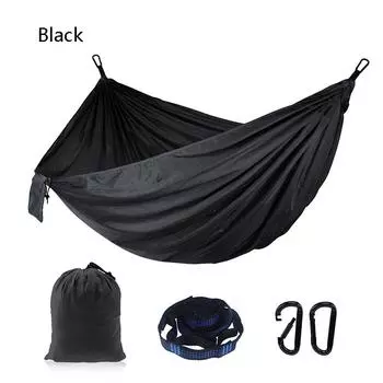 Adjustable Straps Portable Nylon Hammock for Single/Double Camping Outdoor Lightweight Durable High Capacity Backyard Travel Relaxation 270140CM чёрный