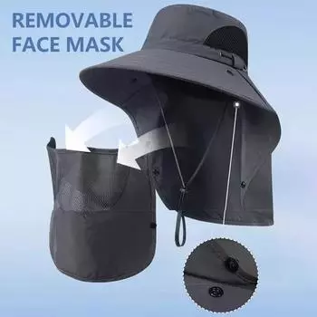 Adjustable Sun Cap Breathable Windproof Fishing Hat with Mask Summer Sun Protection Wide Brim Men Women for Hunting Hiking темно серый
