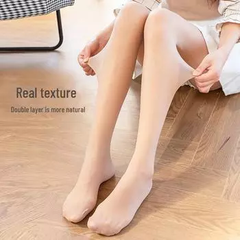 Adjustable T-Crotch Nude Leggings - Soft, Velvet Lined, Autumn/Winter Pantyhose to Prevent Snags Velvet-free dark skin. Connected feet