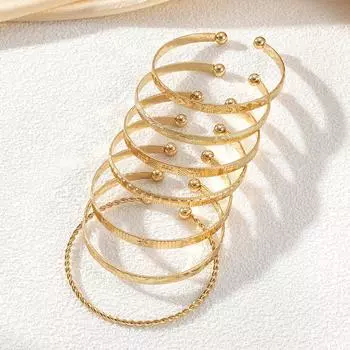 Adjustable With Engraved Textured Openings 7 Pieces/set Personalized Retro Creative Stacking Bracelets Bracelet Combinations Unisex Accessories золотистый