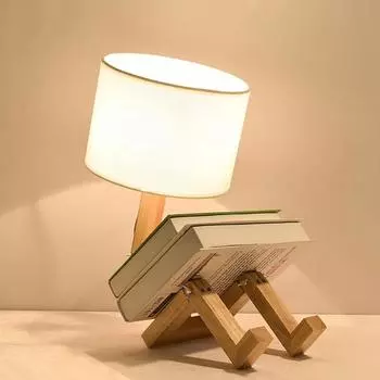 Adjusted Robot Shape Table Lamp E27 Wooden Fabric Bedroom Lamp Fold-able Desk Light for Living Room Study Room Drop Shipping EU plug