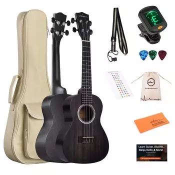 ADM Concert Ukulele Mahogany Beginner Ukulele Set включает в себя накладку на гриф и чехол для хранения, 23 - чехол, тюнер, ремень, наклейка, медиатор,