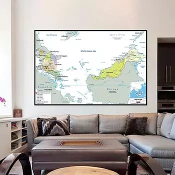 Административная карта, английская карта, карта Малайзии, холст, картина для гостиной, украшение для дома, детские школьные принадлежности 42*30cm