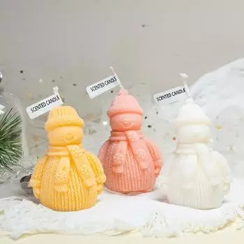 Adorable Scarf Hat Snowman Candle Solid Color Christmas Theme Aromatherapy Candles Soy Wax Xmas Home Tabletop Decorations жёлтый