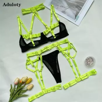 Aduloty, летний комплект с тонким бюстгальтером, сетчатое шитье, удобное, перспективное, эротическое нижнее белье, новое женское сексуальное нижнее белье, костюм-стринги S