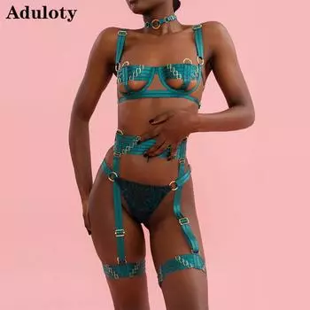 Aduloty, Новое сексуальное эротическое белье, комплексная вышивка, полые прозрачные кружевные трусики с приманкой, комплект женского нижнего белья S