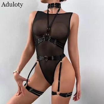 Aduloty новые цельные сетчатые ремни со сложным тяжелым мастерством, ремень на шею, кольца для ног, сексуальный комплект нижнего белья S