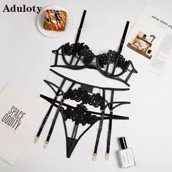 Aduloty новый сексуальный женский комплект нижнего белья, многоцветный полый трафаретный принт, марлевая перспектива, прозрачное сексуальное эротическое белье