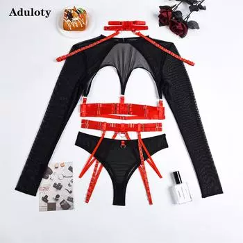 Aduloty женское сексуальное нижнее белье, летнее тонкое кружевное эротическое нижнее белье с длинными рукавами, тяжелое нижнее белье для рукоделия S