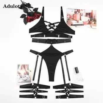 Aduloty женское сексуальное нижнее белье летний тонкий ремешок эротический комплект с треугольной чашкой без косточек бюстгальтер искушение комплект из трех предметов S