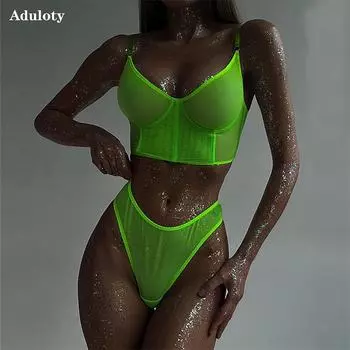 Aduloty женское сексуальное нижнее белье сетчатое контрастного цвета на косточках слинг из рыбьей кости летний тонкий бюстгальтер красочный карамельный эротическое белье S чёрный