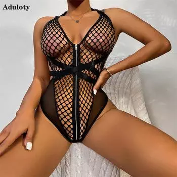 Aduloty женское сексуальное женское белье с открытой сеткой и перспективным боди на бретельках на лямках, летнее тонкое модное искушение, эротическое нижнее белье S