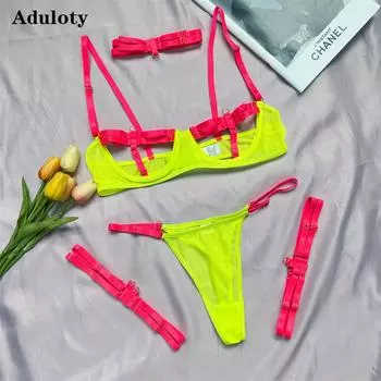 Aduloty женское сексуальное женское белье, летний тонкий контрастный цветной комплект с бюстгальтером, полая перспектива, кружевное шитье, эротическое искушение, нижнее белье S