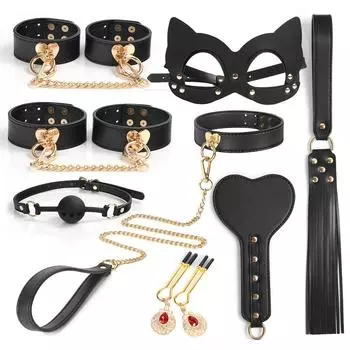 Adult high-end sex toys 8-piece prop collar couple sex aids set leather whip