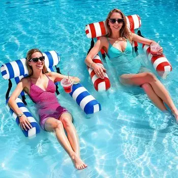 Adult PVC Inflatable Water Three Tube Inflatable Floating Row Foldable Backrest Lounge Chair Floating Bed