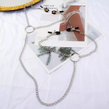 Adult sex toys 4-head metal milk clip women s alternative iron chain ring clip