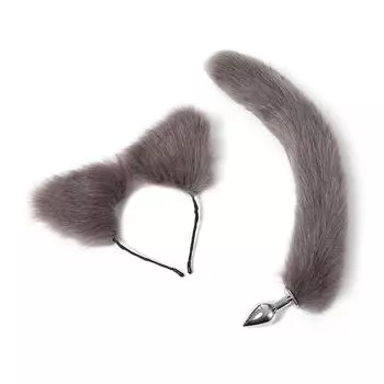 Adult sex toys cute cat dog fox tail anal plug cat ear headband two-piece set one piece of underwear