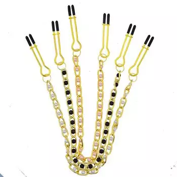 Игрушки для взрослых Mei Mei Секс-игрушка Сексуальный зажим для сосков Ожерелье из жемчужных бусин U-образный зажим Источник Pink Chain U Clip