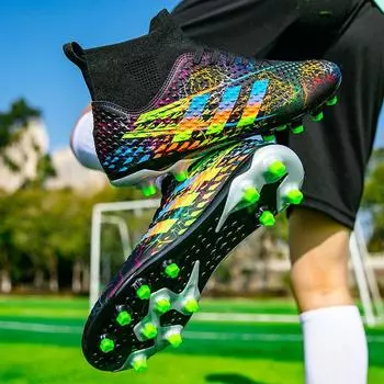 Adult sleeve high top breathable lightweight non-slip football shoes men s and women s sports training artificial grass game shoes 35