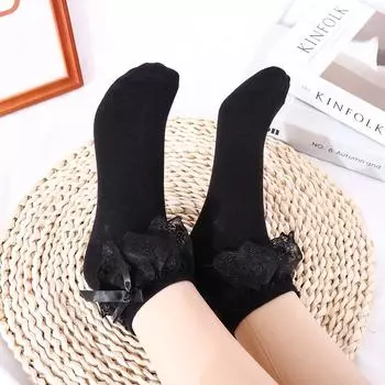 Adult Women Cotton Breathable Princess Socks Ankle Sock Lace Ruffle Short Sock чёрный