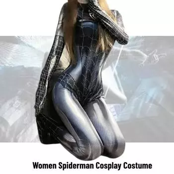 Adult Women Spiderman Cosplay Costume Sexy Jumpsuit Tight Fit Suit Crotch Open XS