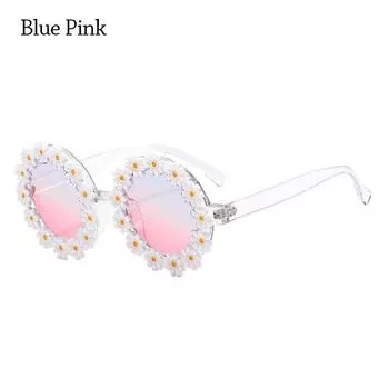 Adults Disco Party Round Frame Shades Flower Sun Glasses Daisy Sunglasses for Women Blue Pink