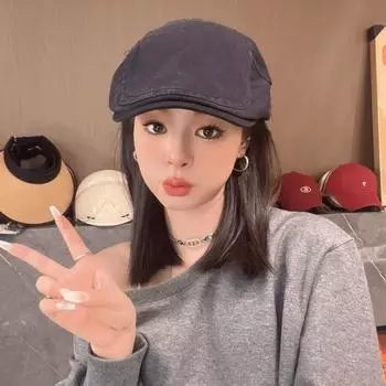 Advance Hats Big Head Circumference Retro Beret Women s Autumn Winter Japanese Face-Looking Small Fashion All-Match Newsboy Cap Peaked Cap Black [Classic]] All yards