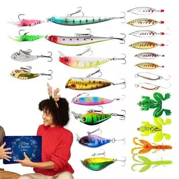 Advent Calendar Fishing Lures 2025 Countdown Lake Fishing Tackle Kit Box Creative Freshwater Trout Lures Kit Fishing Tackle Box S