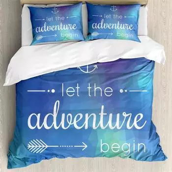 Adventure Duvet Cover Marine Theme Adventure Motivational Words Bedding Set With Pillowcase Full King For Kids Adults Room Decor 70x133cm 2pcs